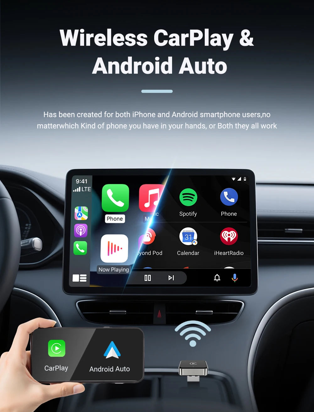 Wireless CarPlay & Android Auto Adapter – Kabellos per USB Dongle