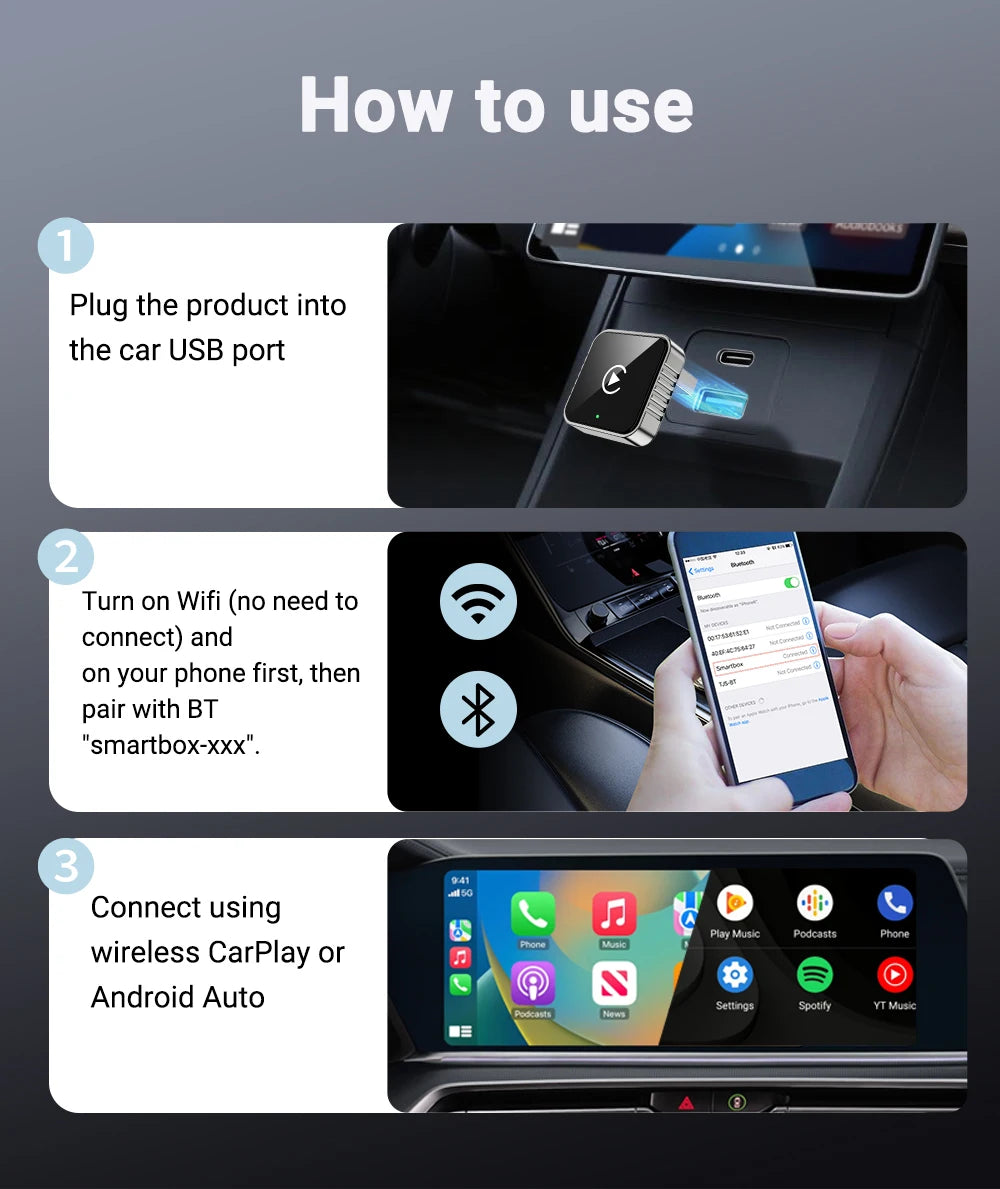 Wireless CarPlay & Android Auto Adapter – Kabellos per USB Dongle